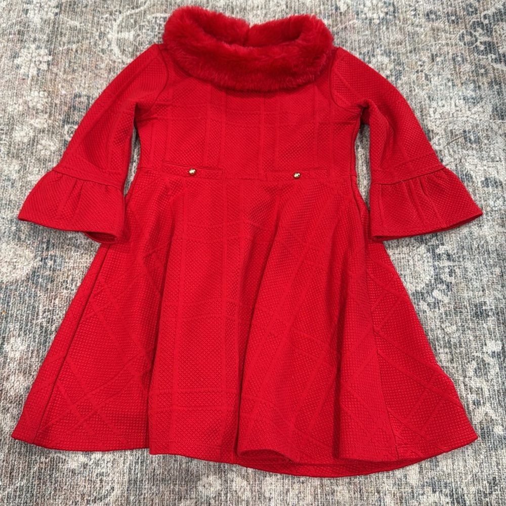 Janie & Jack long sleeve red dress with faux fur 6
